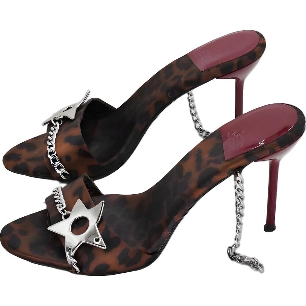 Jeffrey Campbell Soire Cheetah Print Satin Slide Sandals Heels US 6M - Picture 2 of 6